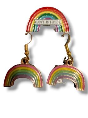 Rainbow Earrings + Love is Love Pin LGBTQIA+ Pride Accessories Jewelry